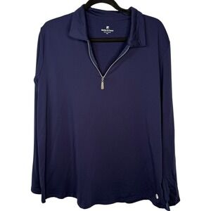 Bette & Court Womens XXL Navy Blue Quarter Zip Long Sleeve Golf Tennis Polo